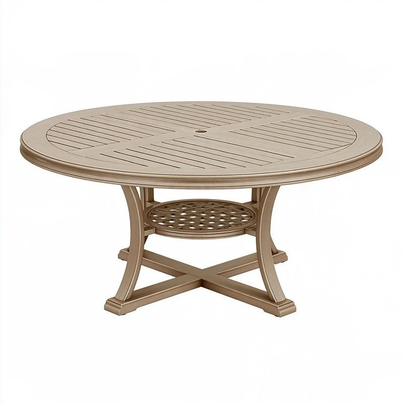 Runder Gartentisch 120 cm Aluminium Taupe mit Sonnenschirmöffnung