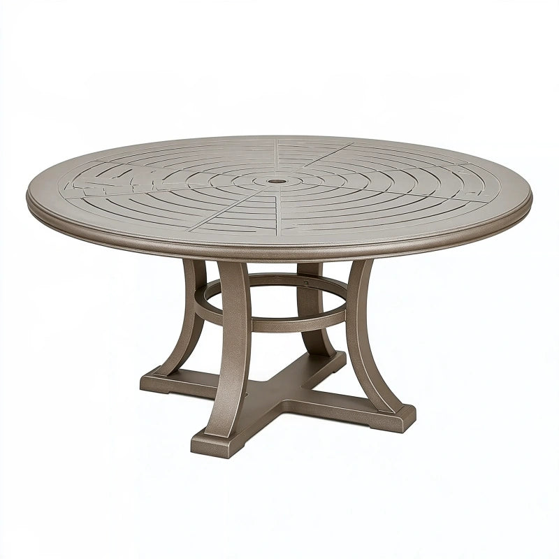 Runder Gartentisch 122 cm Metall Taupe mit Sonnenschirmöffnung