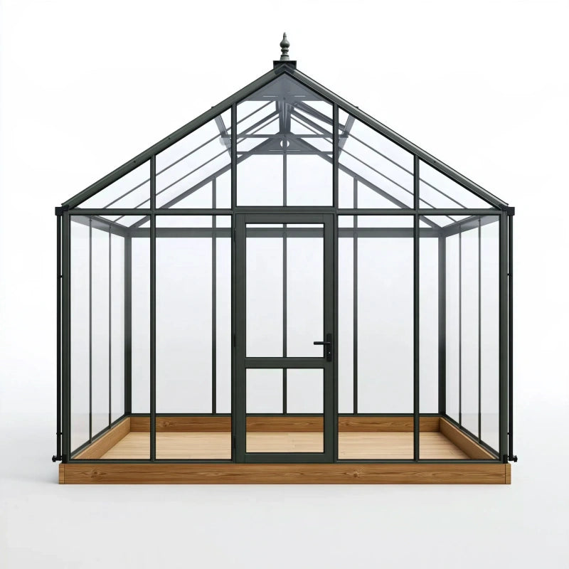 Gewächshaus 300 x 300 x 300 cm Aluminium Glas Schwarz mit Drehtür im klassischen Stil