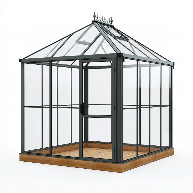 Gewächshaus 200 x 200 x 270 cm Metall und transparente Paneele Schwarz für Garten viktorianisch