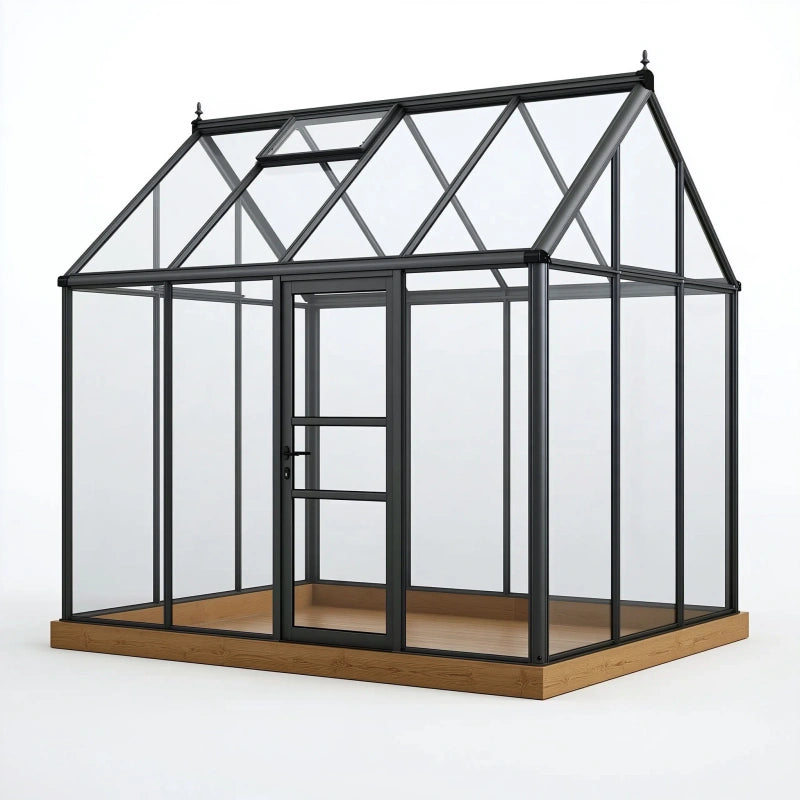 Gewächshaus 200 x 150 x 230 cm mit Metallrahmen in Schwarz und transparenten Paneelen