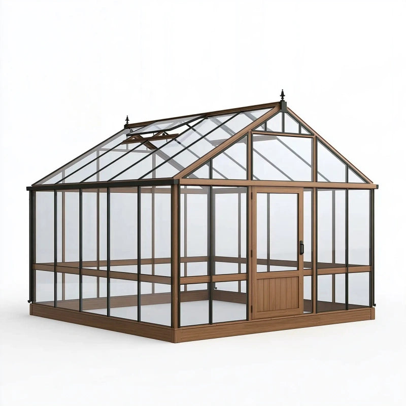Gewächshaus 300 x 240 x 250 cm mit Aluminiumrahmen in Braun und transparenten Paneelen für den Garten
