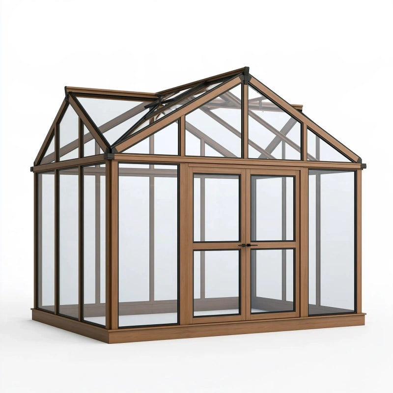 Gewächshaus 300 x 240 x 280 cm aus Aluminium und Glas Braun - freistehend für den Garten
