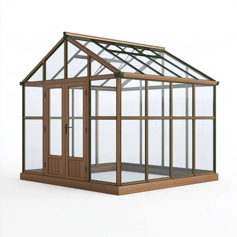 Gewächshaus 300 x 240 x 250 cm Braun Aluminium und Glas mit Doppeltür für den Garten