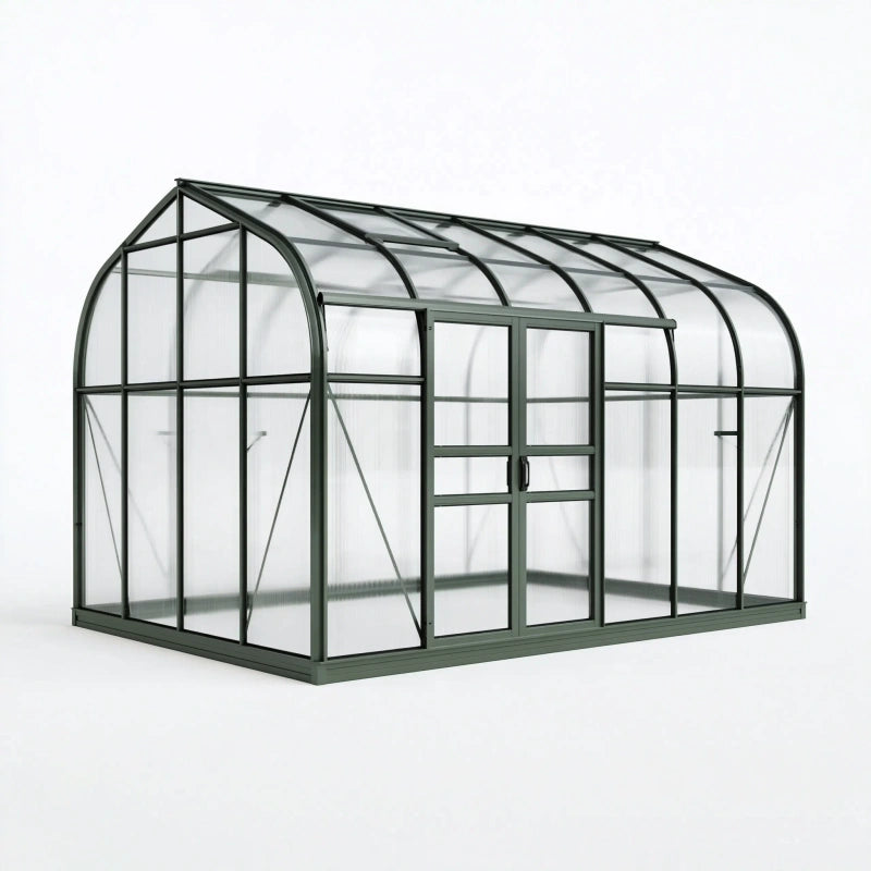 Gewächshaus 240 x 180 x 200 cm Aluminium Polycarbonat Dunkelgrün mit Doppeltür