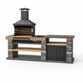 Grillstation 260 cm aus Metall und Stein Schwarz Grau für den Aussenbereich mit Kamin und Arbeitsfläche
