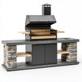 Outdoor Grillküche 250 x 70 x 220 cm aus Stahl Stein und Holz in Schwarz Grau