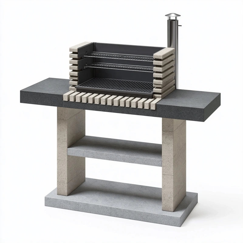 Grillkamin 150 x 70 x 190 cm Beton Stahl Anthrazit Holzkohlegrill mit Kamin