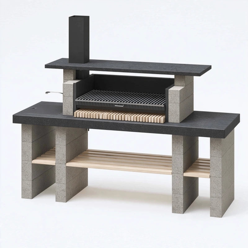 Gartengrill 160 x 70 x 210 cm Beton und Stahl Schwarz Grau mit Kamin