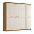 Kleiderschrank 250 x 60 x 220 cm Weiss/Eiche Holzwerkstoff mit fünf Türen im Landhausstil