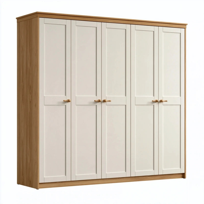Kleiderschrank 250 x 60 x 220 cm Weiss/Eiche Holzwerkstoff mit fünf Türen im Landhausstil