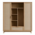 Kleiderschrank 120 x 55 x 200 cm Holz Naturbraun Beige mit Rattangeflecht