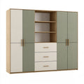 Kleiderschrank 200 x 60 x 200 cm Holzwerkstoff Beige Grün mit offenen Fächern und Schubladen