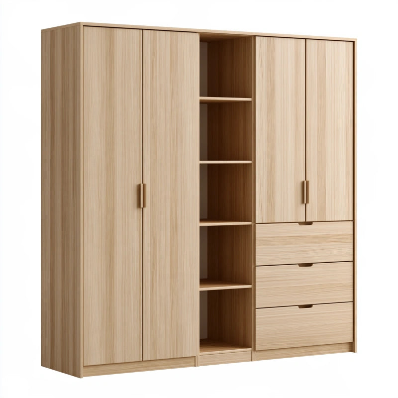 Kleiderschrank 180 x 55 x 200 cm Holzoptik mit 4 Türen 3 Schubladen und offenen Fächern