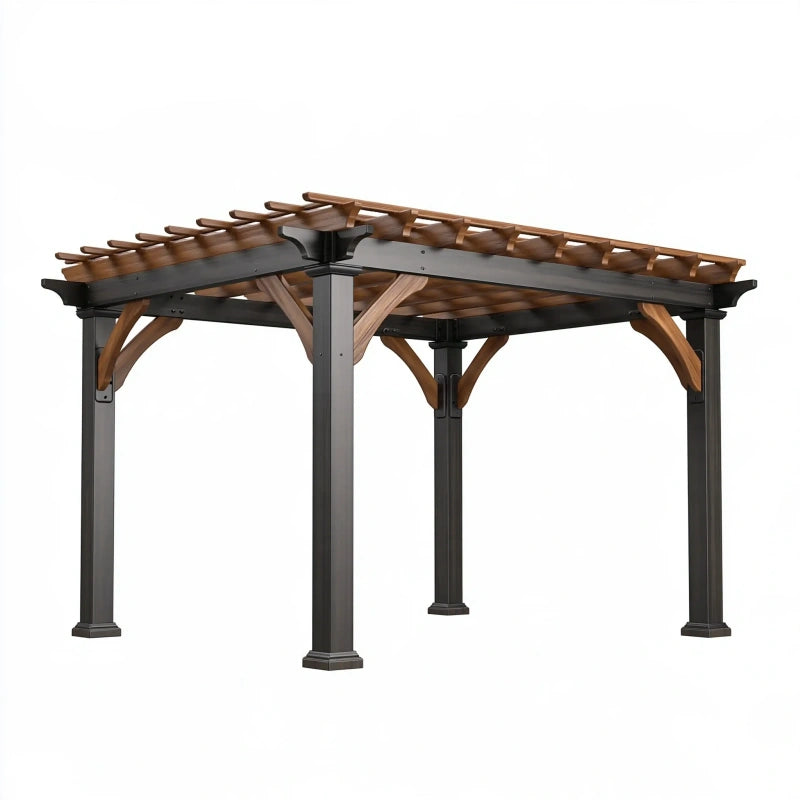 Pergola 300 x 300 cm aus Holz und Stahl Braun Schwarz für den Garten