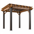 Pergola 300 x 300 x 250 cm aus Holz und Metall in Naturbraun Anthrazit für den Garten mit Lamellendach