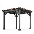 Pergola 300 x 300 x 230 cm aus Metall und Holz in Schwarz Braun mit Lamellendach für den Aussenbereich