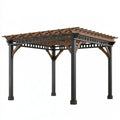 Gartenpergola 300 x 300 cm Stahl und Holzoptik Braun Schwarz - offene Terrassenüberdachung