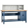 Werkbank 152 cm aus Stahl und Holz Blau mit Lochwand und Schubladen