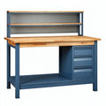 Werkbank 120 x 60 x 150 cm mit Holzarbeitsplatte und Metallgestell für Werkstatt
