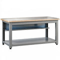 Werkbank 120 x 60 x 85 cm aus Stahl in Anthrazit mit Lochplatte und Holzleiste