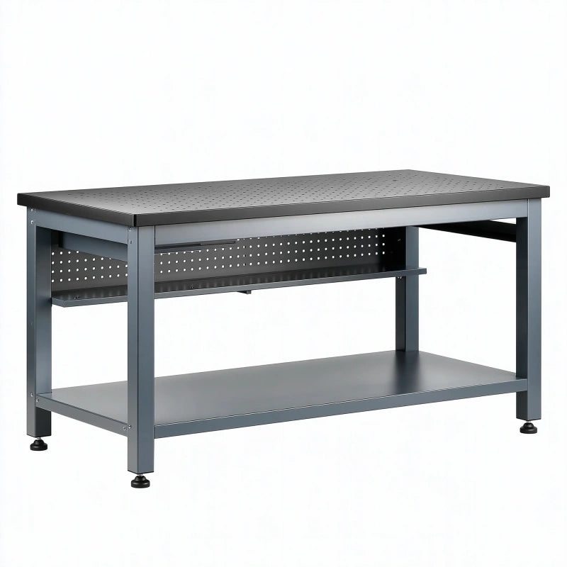 Werkbank 120 x 60 x 85 cm aus Stahl in Anthrazit mit Lochplatte und Ablage
