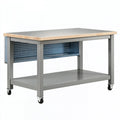 Werkbank 120 x 60 x 90 cm aus Stahl und Holz grau mit Rollen