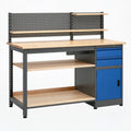 Werkbank 120 x 60 x 150 cm aus Stahl und Holz mit Lochwand Regalen Schubladen und Schrank